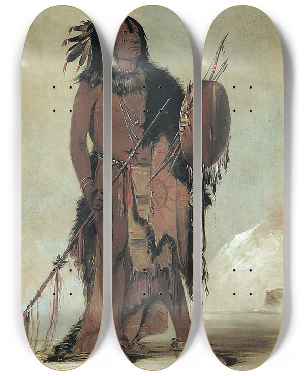 Triptych art skateboard deck of George Catlin Wnnestou White Buffalo An Aged Medicine Man by George Catlin (1796-1872)