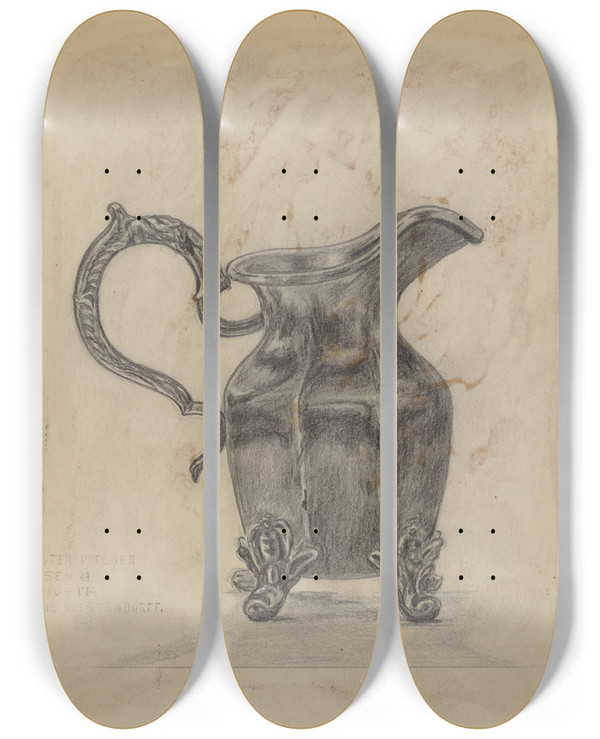 Triptych art skateboard deck of Hans Westendorff Pewter Pitcher_2 by Hans Westendorff