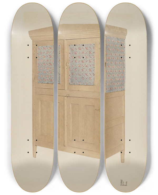 Triptych art skateboard deck of Peter C Ustinoff Kitchen Safe by Peter C Ustinoff
