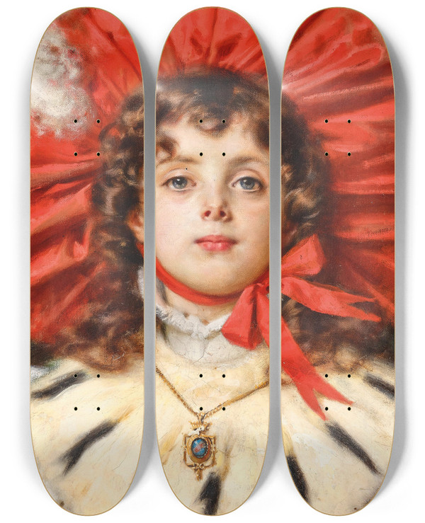 Triptych art skateboard deck of Antonio Barzaghicattaneo The Red Hat by Antonio Barzaghi Cattaneo (1831-1922)