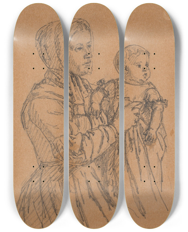 Triptych art skateboard deck of Christen Kbke Kunstnerens Datter Bret Af Hendes Amme by Christen Kobke (1810-1848)