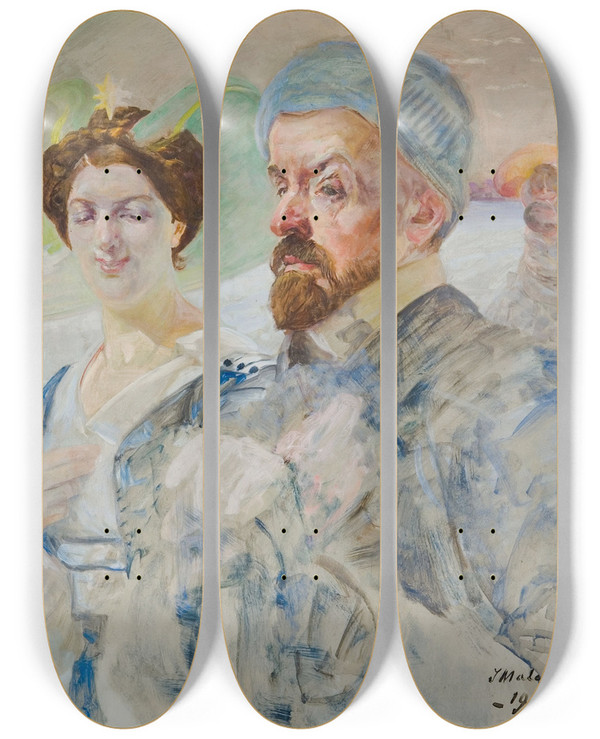 Triptych art skateboard deck of Jacek Malczewski Autoportret by Jacek Malczewski (1854-1929)