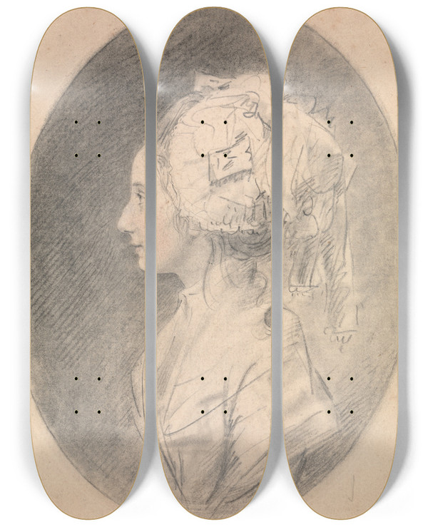 Triptych art skateboard deck of John Downman Portrait Of A Lady 2 by John Downman (1750-1824)