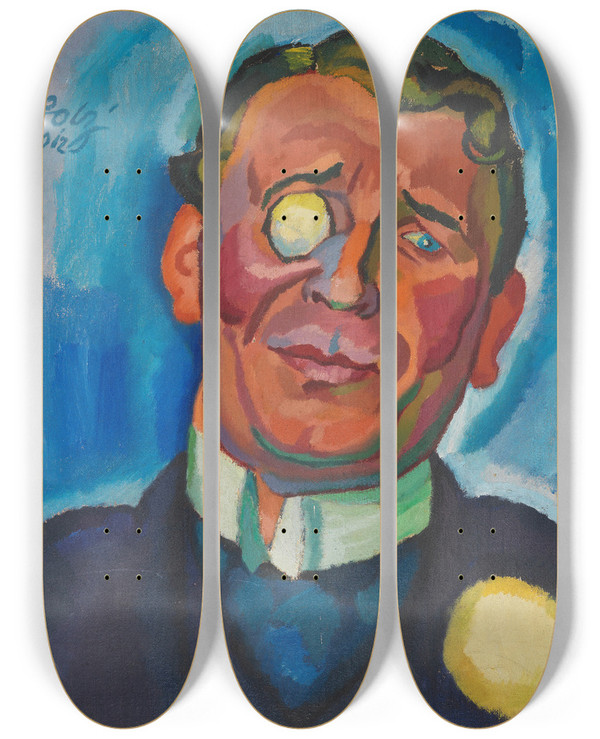 Triptych art skateboard deck of Hanns Bolz Portrt Eines Herren Mit Monokel by Hanns Bolz (1885-1918)