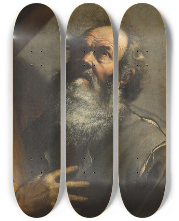 Triptych art skateboard deck of Giuseppe Vermiglio Saint Andrew by Giuseppe Vermiglio (1585-1635)