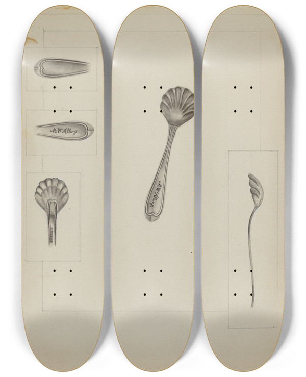 Triptych art skateboard deck of Anthony Zuccarello Silver Sugar Spoon_1 by Anthony Zuccarello