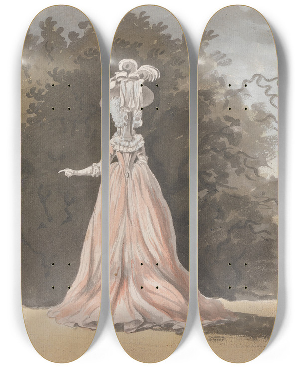 Triptych art skateboard deck of James Miller Figure Study Of A Lady Back View by James Miller (1773-1814)