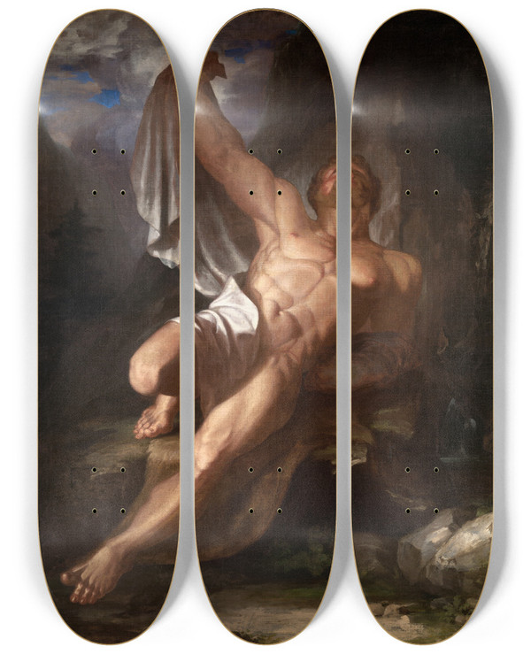 Triptych art skateboard deck of Samuel Finley Breese Morse Dyinghercules by Samuel Finley Breese Morse (1791-1872)