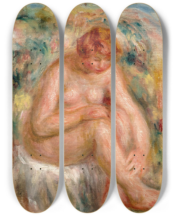 Triptych art skateboard deck of Pierreauguste Renoir Femme Nue Assise Vue De Troisquarts Baigneuse by Pierre-Auguste Renoir (1841-1919)