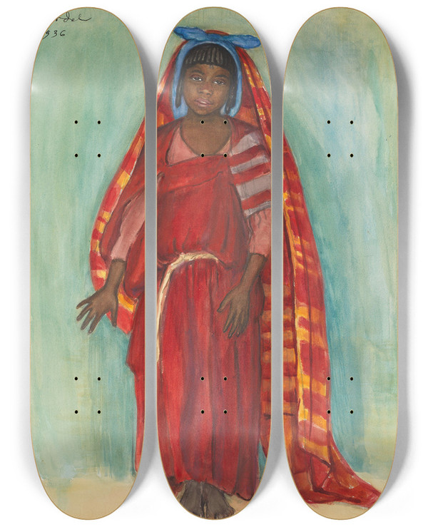 Triptych art skateboard deck of Nils Dardel Sarah by Nils Dardel (1888-1943)