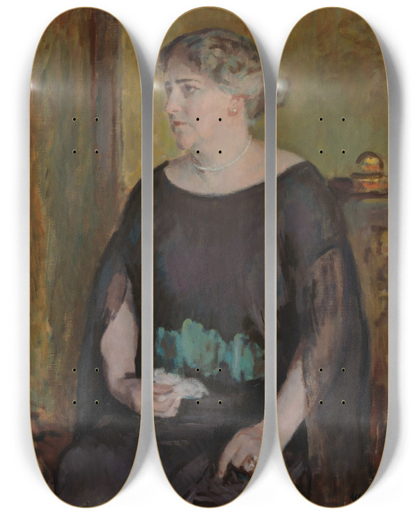 Triptych art skateboard deck of Magnus Enckell Portrait Of Mrs Lydia Keirkner by Magnus Enckell (1870-1925)