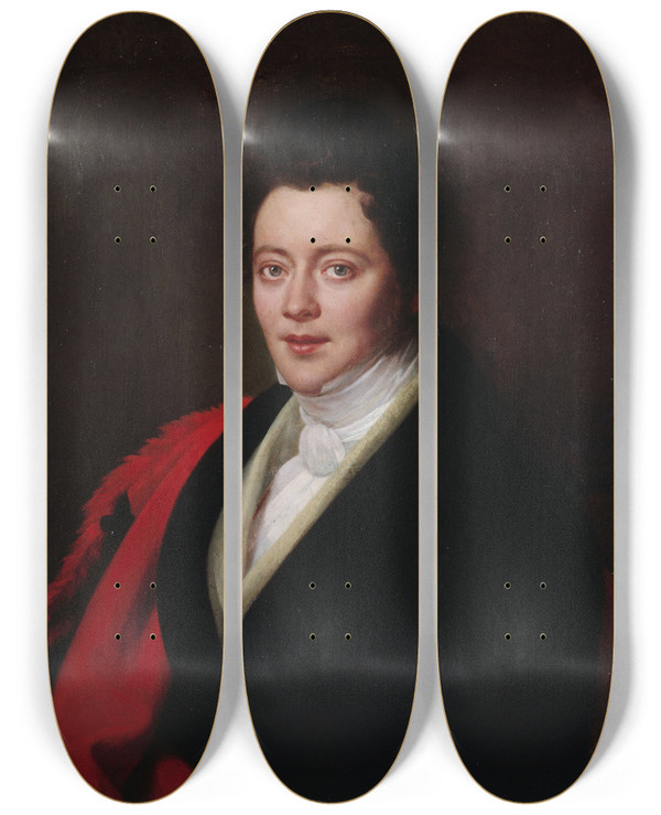 Triptych art skateboard deck of Louise Marie Jeanne Hersent Portrait De Monsieur Arachequesne by Louise Marie Jeanne Hersent (1784-1862)