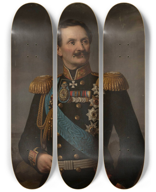 Triptych art skateboard deck of Aleksander Lesser Portrait Of Friedrich Berg by Aleksander Lesser (1814-1884)