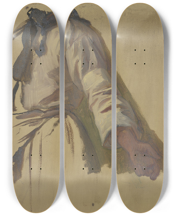 Triptych art skateboard deck of Jakob Becker Study Of A Sleeve by Jakob Becker (1810-1872)
