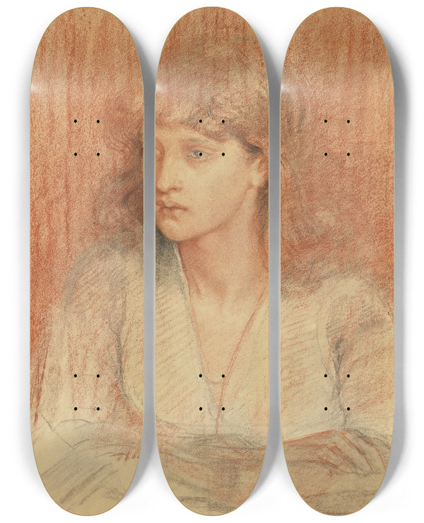 Triptych art skateboard deck of Dante Gabriel Rossetti Portrait Of May Morris by Dante Gabriel Rossetti (1828-1882)