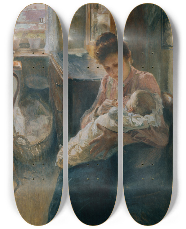 Triptych art skateboard deck of Josef Jungwirth Junge Mutter by Josef Jungwirth (1869-1950)