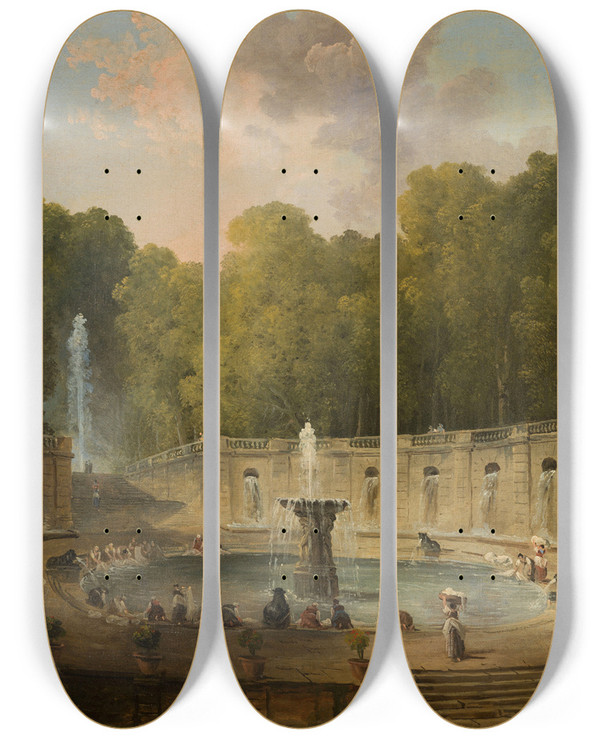 Triptych art skateboard deck of Hubert Robert Lavandires Dans Un Parc by Hubert Robert (1733-1808)