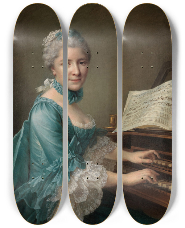 Triptych art skateboard deck of Franoishubert Drouais Portrait Of A Woman Said To Be Madame Charles Simon Favart Marie Justine Benote Duronceray by Francois Hubert Drouais (1727-1775)