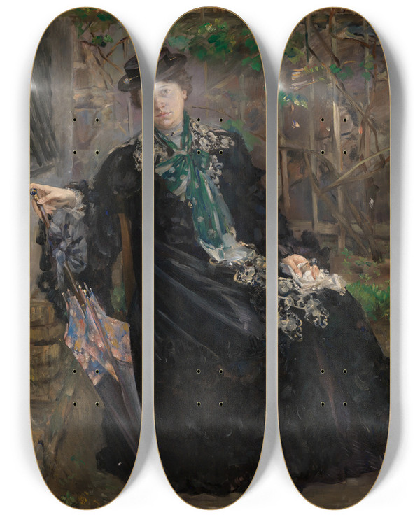 Triptych art skateboard deck of Lovis Corinth Bildnis Frau Charlotte Berendcorinth Im Garten by Lovis Corinth (1858-1925)