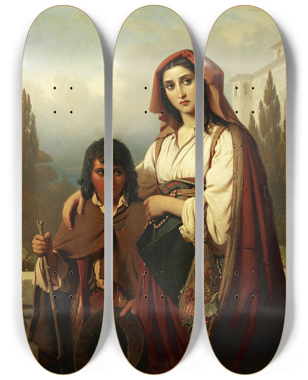 Triptych art skateboard deck of Konstantin Johannes Franz Cretius A Mothers Hope by Konstantin Johannes Franz Cretius (1814-1901)
