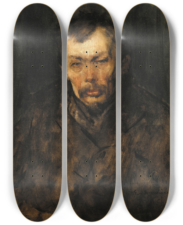Triptych art skateboard deck of William Merritt Chase Portrait Of A Man_1 by William Merritt Chase (1849-1916)