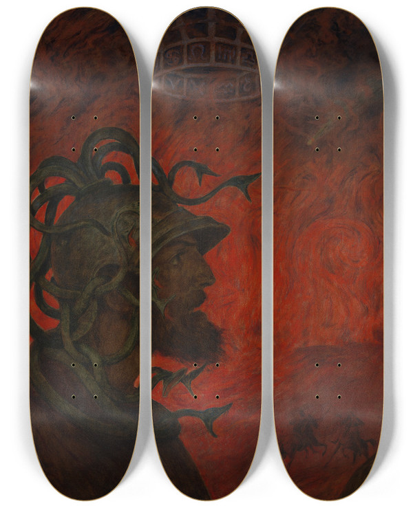 Triptych art skateboard deck of Hans Thoma Mars by Hans Thoma (1839-1924)