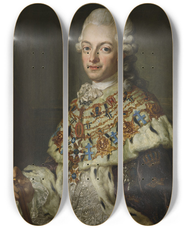 Triptych art skateboard deck of Lorens Pasch The Younger Gustav Iii 17461792 by Lorens Pasch the Younger (1733-1805)