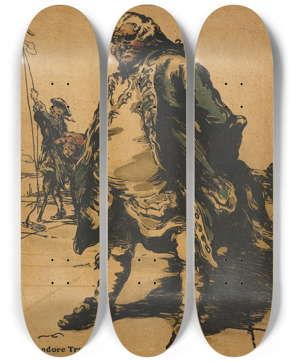 Triptych art skateboard deck of William Nicholson Characters Of Romance Commodore Trunnion_2 by William Nicholson (1872-1949)