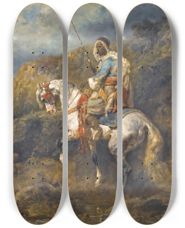 Triptych art skateboard deck of Adolf Schreyer Arab Horseman by Adolf Schreyer (1828-1899)