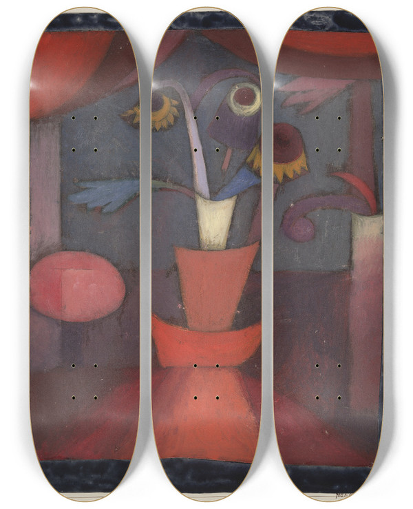 Triptych art skateboard deck of Paul Klee Autumnflower by Paul Klee (1879-1940)