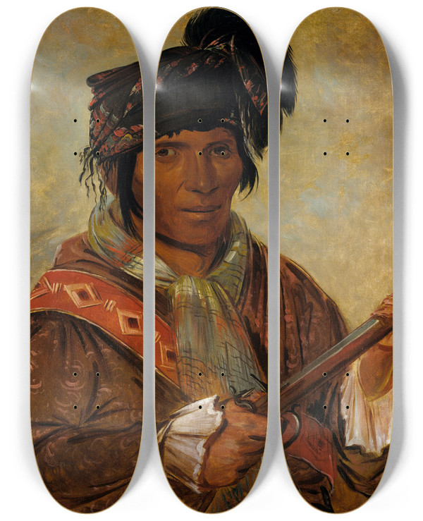 Triptych art skateboard deck of George Catlin Coeehjo A Chief by George Catlin (1796-1872)