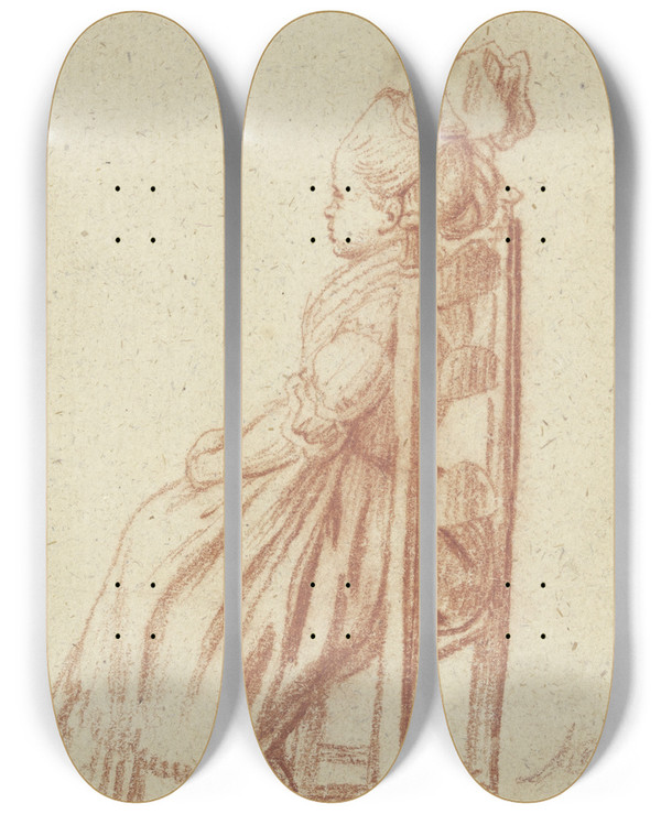 Triptych art skateboard deck of Daniel Nikolaus Chodowiecki Junges Mdchen Auf Einem Stuhl Sitzend by Daniel Nikolaus Chodowiecki (1726-1801)
