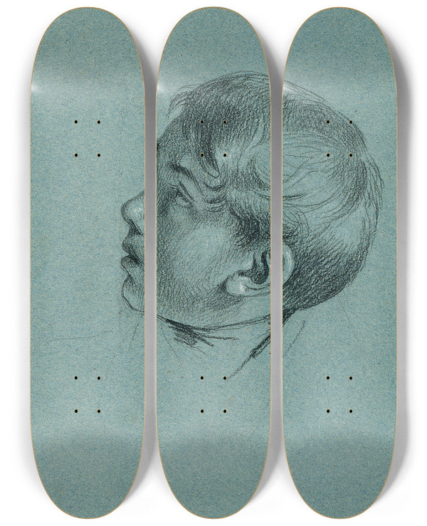 Triptych art skateboard deck of Johann Peter Krafft Kopfstudie Eines Knaben Zu Rckkehr Des Kaisers Franz Aus Pressburg by Johann Peter Krafft (1780-1856)