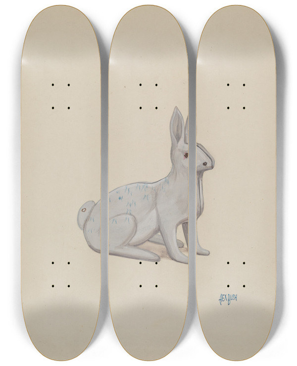 Triptych art skateboard deck of Rex F Bush Rabbit by Rex F Bush (20-)