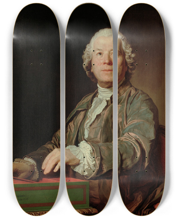Triptych art skateboard deck of Joseph Siffred Duplessis Christoph Willibald Gluck by Joseph Siffred Duplessis (1725-1802)