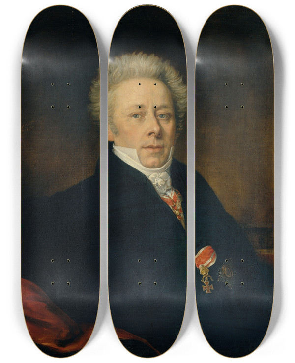 Triptych art skateboard deck of Joseph Krafft Herrenbildnis by Joseph Krafft (1787-1828)