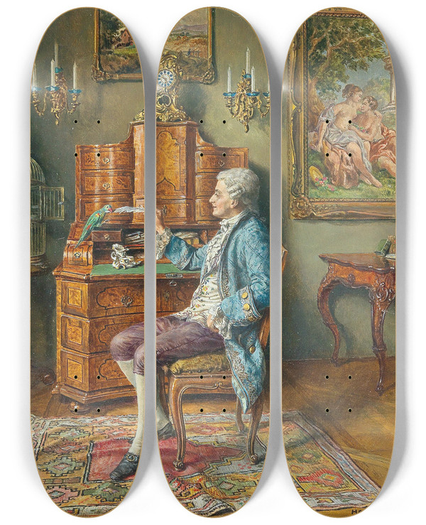 Triptych art skateboard deck of Hans Hamza Interieur Mit Papagei by Hans Hamza (1879-1945)