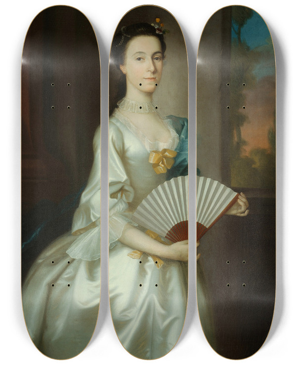 Triptych art skateboard deck of Joseph Blackburn Abigail Chesebrough Mrs Alexander Grant by Joseph Blackburn (1787)