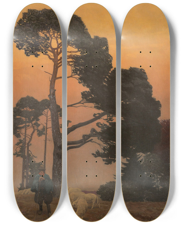 Triptych art skateboard deck of Willy Jttner On Peaceful Pasture by Willy Juttner (1886-1940)
