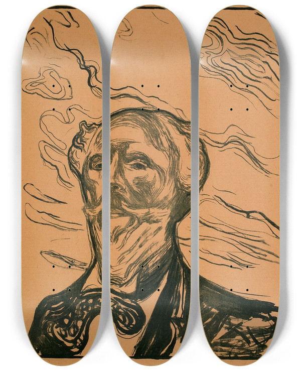 Triptych art skateboard deck of Edvard Munch Holger Drachmann by Edvard Munch (1863-1944)