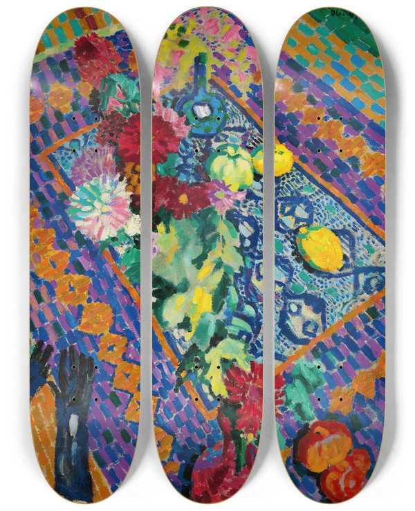 Triptych art skateboard deck of Robert Delaunay Nature Morte Aux Gants by Robert Delaunay (1885-1941)
