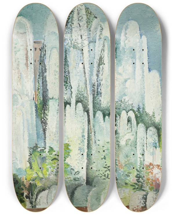Triptych art skateboard deck of Alice Bailly Fontaine Dans Un Jardin De Rome by Alice Bailly (1872-1938)