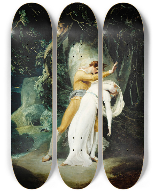 Triptych art skateboard deck of William Hamilton Celadon And Amelia by William Hamilton (1751-1801)