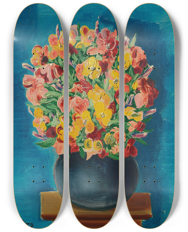 Triptych art skateboard deck of Mose Kisling Fleurs_2 by Moise Kisling (1891-1953)