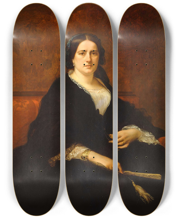 Triptych art skateboard deck of Alexandre Cabanel Lodie Martinbalsan by Alexandre Cabanel (1823-1889)