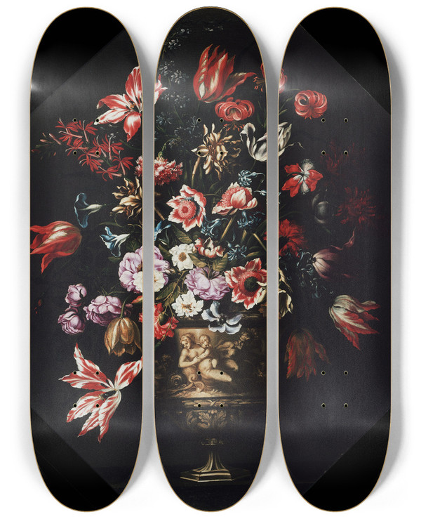 Triptych art skateboard deck of Bartolom Prez Stilllife_2 by Bartolome Perez (1634-1693)