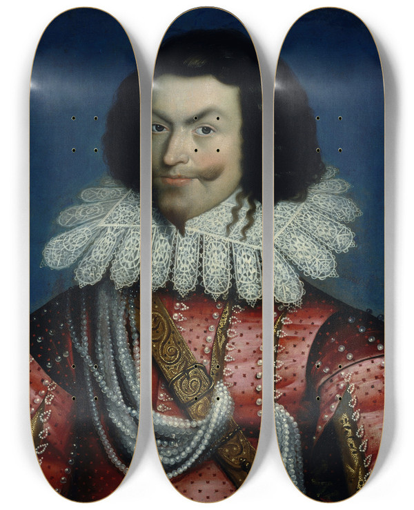 Triptych art skateboard deck of Paul Van Somer George Villiers 1St Duke Of Buckingham by Paul Van Somer (1577-1621)