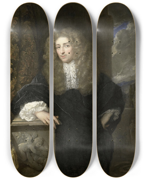 Triptych art skateboard deck of Caspar Netscher Portrait Of A Man Possibly A Member Of The Van Citters Family by Caspar Netscher (1639-1684)