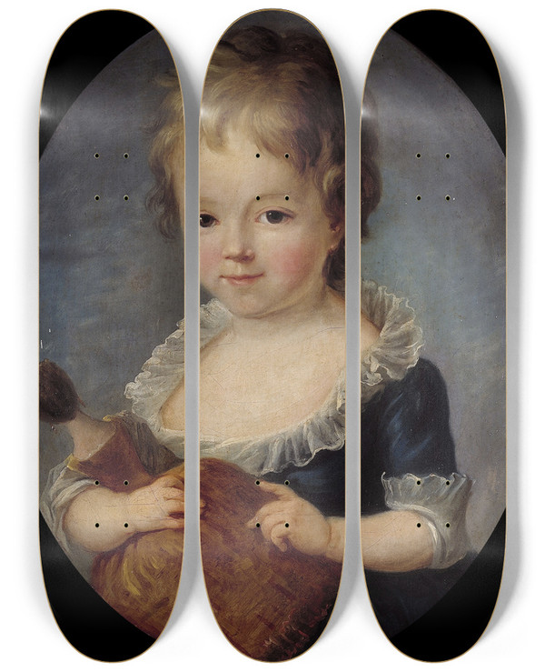 Triptych art skateboard deck of Franoishubert Drouais Portrait Dune Petite Fille Tenant Une Poupe by Francois Hubert Drouais (1727-1775)