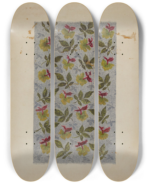 Triptych art skateboard deck of Florence Stevenson Calico_2 by Florence Stevenson